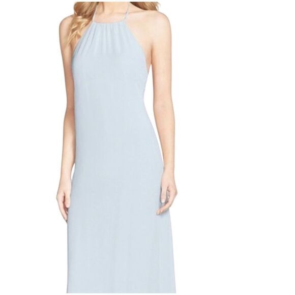 Nouvelle Amsale Jordan Open Back Chiffon Halter Bridesmaid Dress Medium - Picture 1 of 4